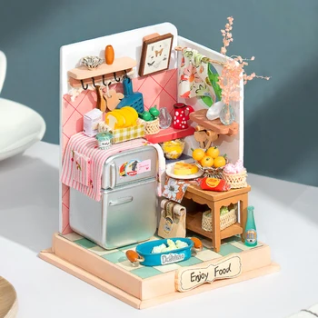 Robotime DIY Tat Yaşam Mutfak Bebek Evi Mobilya Çocuk Yetişkin Minyatür Dollhouse Köpük Banyosu Ahşap Kitleri Oyuncak Hediye DS