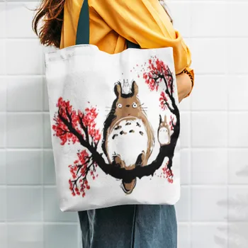 Ruhların Kaçışı omuz çantaları Tote alışveriş çantası Kadın Tuval Yüzü Olmayan Baskı Çevre Dostu Karikatür Alışveriş Kadın Okul Yeni Varış