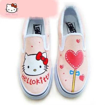 Sanrio Hello Kitty kanvas ayakkabılar Kadın El-Boyalı Kawaii Kuromi Elastik Set Ayak Tembel Moda Karikatür Graffiti kanvas ayakkabılar