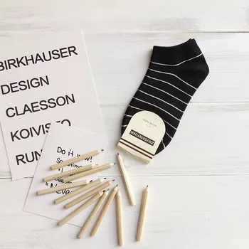 Sevimli Kawaii Pamuk Çizgili Ekip Çorap Kadınlar için Moda Harajuku Tasarımcı Retro Arkadaş için Hediyeler Uzun Çorap