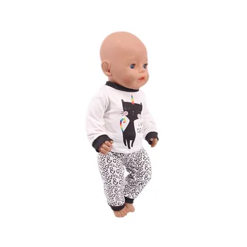 Sevimli Kedi Zürafa T-Shirt Pijama günlük giysi Fit 18 İnç Amerikan Ve 43 Cm Yeniden Doğmuş Bebek Kız oyuncak bebek giysileri, çocuk DIY Oyuncak