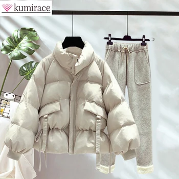 Sonbahar ve Kış Takım Elbise 2022 Yeni Kore Rahat Pamuklu Ceket Pantolon İki parçalı Moda Zarif Takım Elbise kadın pantolonları Takım Elbise