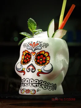 Soul Kokteyl Cam Seramik Çiçek Kafatası Tiki Kupa Amerikan Otel Moleküler Gastronomi Konteyner Mezuniyet Partisi Şarap İçecek Bardağı