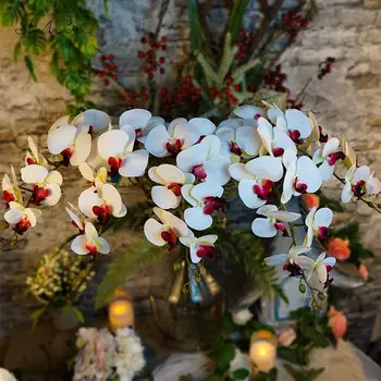 SunMade 9 Kafaları Büyük Beyaz Orkide Şube Yapay Çiçekler Ev Dekor Düğün Dekorasyon Flores Ipek Sahte Çiçek