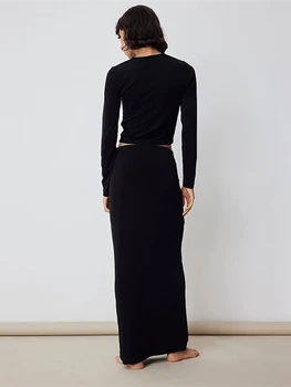 Taruxy Siyah Etek Setleri Kadınlar Zarif 2022 Sonbahar Uzun Kollu Üstleri Ve Seksi Uzun Etekler Kıyafetler İki Parçalı Eşleşen Setleri Giysileri