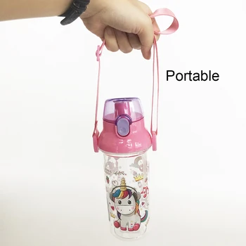 Unicorn İçme Suyu Şişesi Okul Çocukları için Kız Çocuklar Saman Askıları ile BPA ÜCRETSİZ Sevimli kawaii Pembe Kore Açık Spor