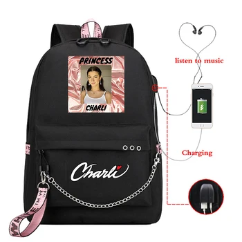 USB Şarj Okul Çantaları Kızlar için Charli D'AMELİO Sırt Çantası Kadın Laptop Sırt Çantası Seyahat çantası Sırt Çantası Kesesi Scolaire Koleji Plecak
