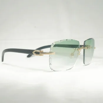 Vintage Lensler Şekli Büyük Boy Güneş Gözlüğü Erkekler elmas kesim Çerçevesiz güneş gözlüğü Doğal Boynuz Tonları Yaz Kulübü Gözlük