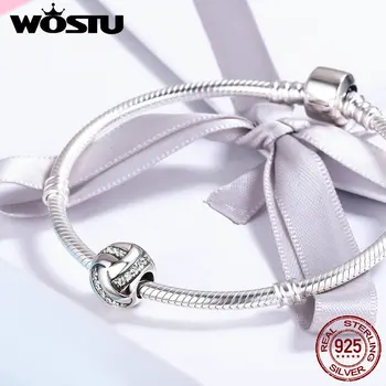 WOSTU Moda Yeni 925 Ayar Gümüş Pırıltılı Şerit Top Şekli Boncuk fit orijinal WST Charm Bilezik Takı Hediye FIC302