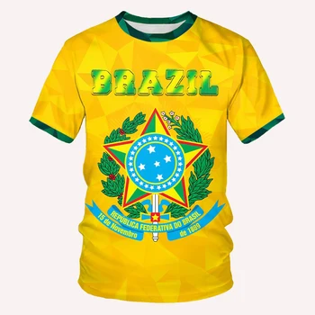 Yaz erkek T Shirt Moda Rahat Brezilyalı Ülke Bayrağı 3d Baskılı Nefes Yuvarlak Boyun Kısa Kollu Hızlı Kuru Tee Üst