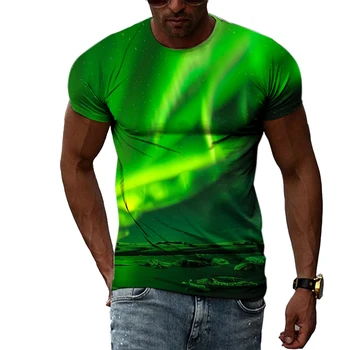 Yaz Moda Serin Stil Aurora Grafik T-Shirt Erkekler Rahat Eğilim 3D Kişilik Hip Hop Harajuku Baskılı Kısa Kollu Tees En