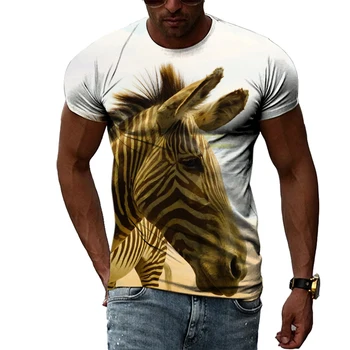 Yaz Moda Serin Stil Zebra Grafik T-Shirt Erkekler Rahat Eğilim 3D Kişilik Hip Hop Harajuku Baskılı Kısa Kollu Tees En