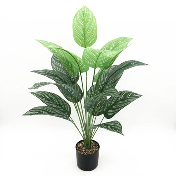 Yeni 81 cm Yapay Yeşil Bitki Manolya Yaprağı Kırmızı ve Yeşil Kolu Sahte Bitki Ev Dekorasyon Süsler Yapay bonzai ağacı
