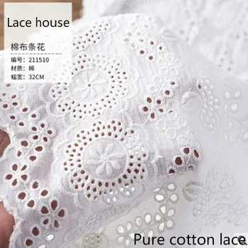 Yeni Pamuk Şerit Çiçek Beyaz Nakış Giyim Etek Dantel Genişliği 32 cm