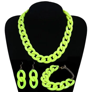 Yeni varış floresan renk akrilik zincir kolye bohem tarzı moda 3 parça set takı bayanlar için parti hediye