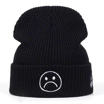 Yüksek Kaliteli üzgün çocuk Ağlayan yüz Çok Rahat Kasketleri Erkekler Kadınlar İçin Moda örme kışlık şapka Hip-Hop Skullies kap Şapka