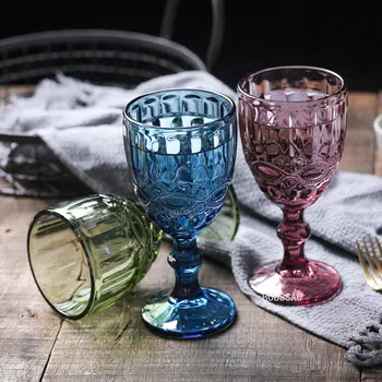 Yüksek Sıcaklığa Dayanıklı Cam Kadeh Kabartma Cam Su Bardağı Avrupa Renk Fincan Aile Tatil Hediye Kırmızı Şarap Bardağı İçecek
