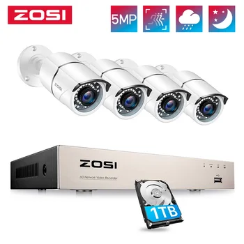 ZOSI H. 265 + 8CH 5MP POE Güvenlik Kamera Sistemi Kiti 5MP hd ip kamera Açık Su Geçirmez CCTV Ev Video Gözetim NVR Seti