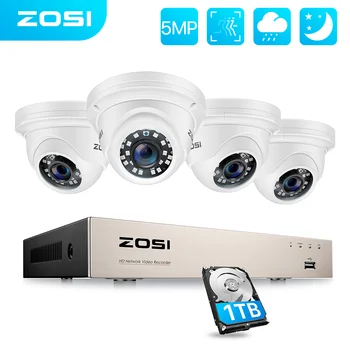ZOSI H. 265 + 8CH 5MP POE NVR Kiti CCTV Ev Güvenlik Sistemi 4x5MP Su Geçirmez Kapalı / Açık Dome IP Kamera Video gözetleme seti