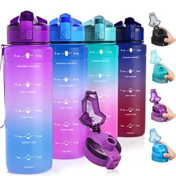 ZOUNICH 1L Motivasyon Su Şişesi BPA Ücretsiz Tritan Taşınabilir Yeniden Kullanılabilir Su Bardağı Açık Spor Spor Büyük Kapasiteli