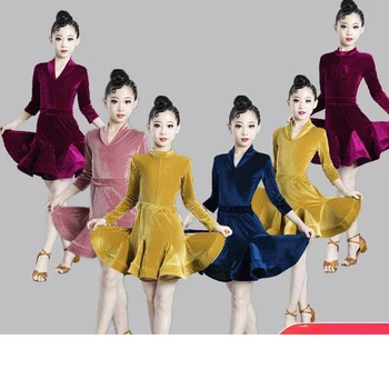 Çocuk Latin dans kostümü Kızlar Sahne Performansı Yarışması Elbiseler Sonbahar Kış Uzun Kollu Uygulama Giyim 2022 Yeni