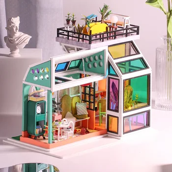 Çocuk Oyuncakları Dollhouse Mobilya Montaj Ahşap Minyatür Bebek Evi Dıy Dollhouse Bulmaca Oyuncaklar Çocuklar İçin