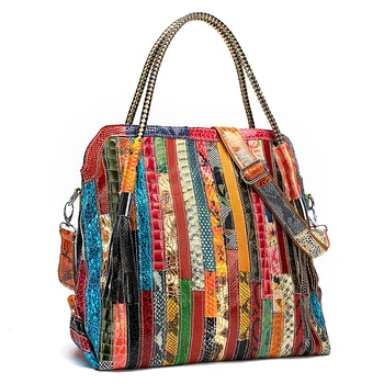 Çok Renkli Yumuşak Orijinal Deri Lüks Bayanlar Patchwork Büyük Alışveriş Çantası omuzdan askili çanta Kadın Tasarım Kadın Tote çanta 445