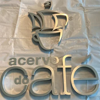 Özel Açık Metal harfler Cafe shop için adı işareti, fırçalanmış saten paslanmaz çelik mağaza tabela harfler