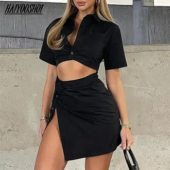 Şık Kırpma Üstleri Ve Mini Etekler İki Parçalı Setleri Bayan Kıyafetler Seksi Yüksek Bel Etek Setleri Bodycon Takım Elbise Moda 2022